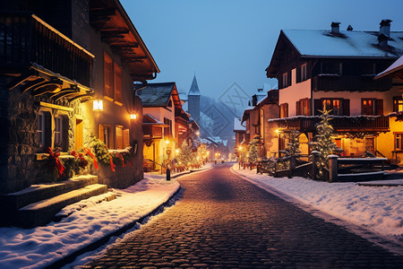圣诞节雪花冬季夜晚道路背景
