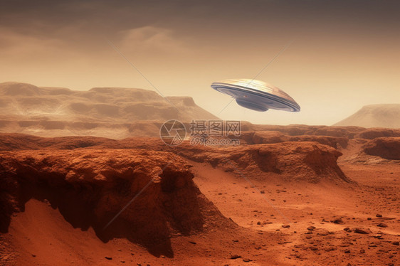 沙漠里飞行的飞碟图片