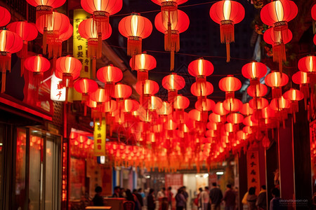 狂欢节传统街道上的灯笼背景