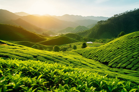 清晨的茶园图片