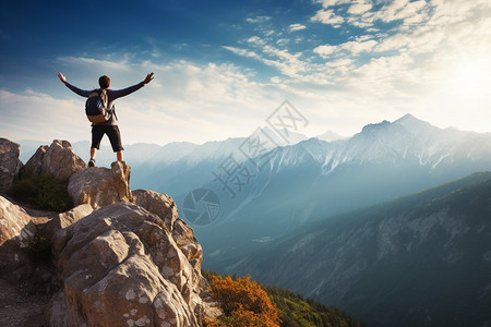 户外运动风景户外登山的人背景