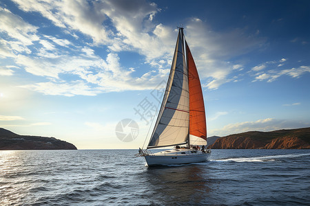 帆船海浪大海上帅气的帆船运动背景