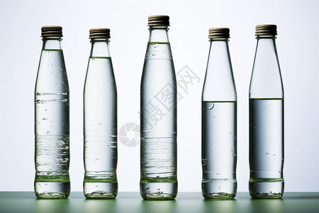 透明玻璃瓶装的矿泉水图片