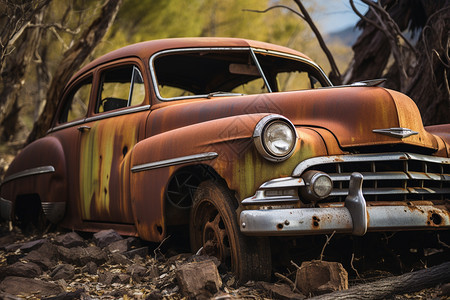 老化生锈的古董车图片