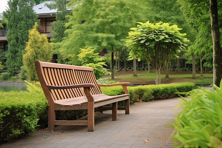 景观绿化公园中休息的木凳背景