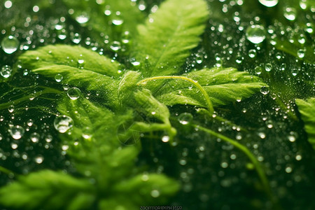 池塘中郁郁葱葱的浮萍植物图片