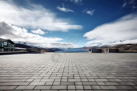 高原地区的砖面广场地面背景图片