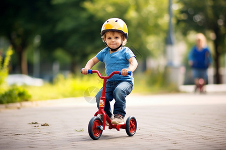 公园骑踏板车小男孩图片
