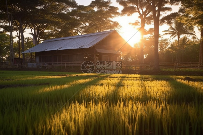 阳光下的稻田图片