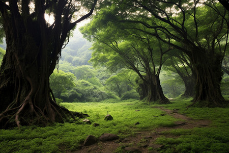 丛林里的树木背景图片