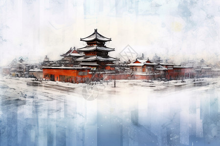 冬季景观中的中国馆图片