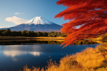 富士山枫叶日本富士山的美丽景观背景