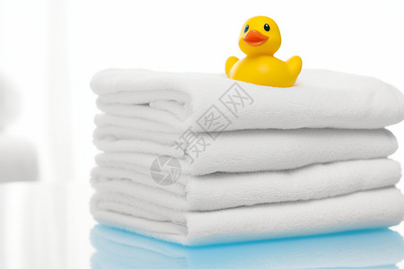 鸭稻浴巾和一只小黄鸭背景