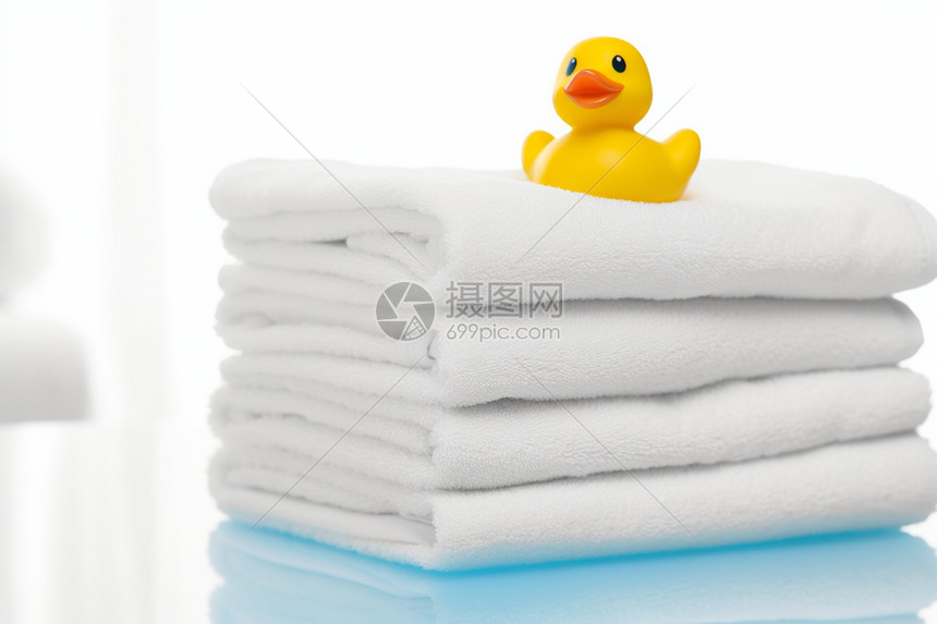 浴巾和一只小黄鸭图片