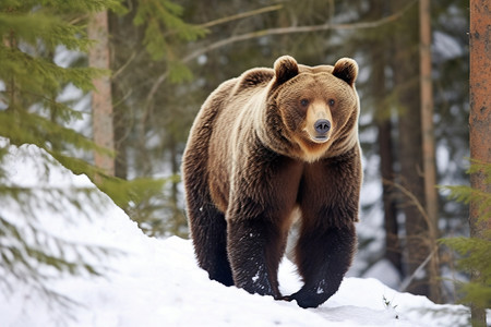 在雪地里的棕熊图片