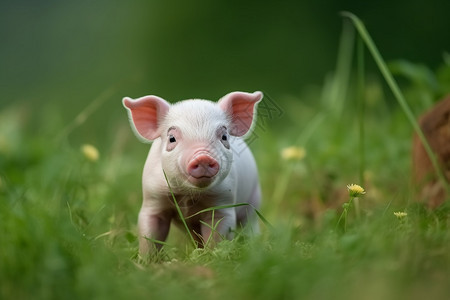 一只在草地上的小猪图片