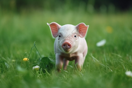 一只养殖在户外的猪图片