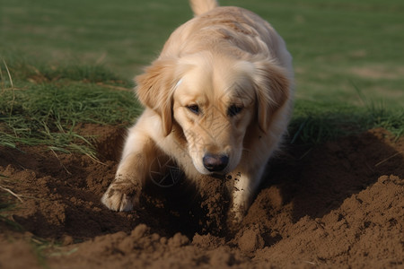 挖着土的金毛狗图片