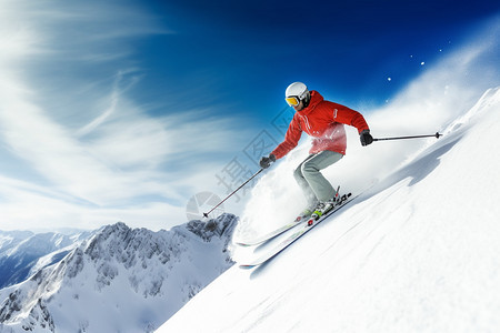 雪山中滑雪的滑雪者图片