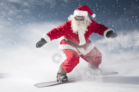 圣诞滑雪雪山中滑雪的圣诞老人背景
