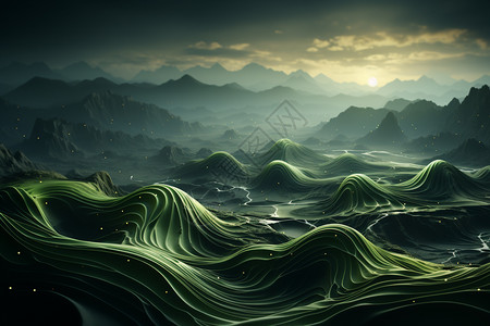 3D抽象绿色波浪高清图片