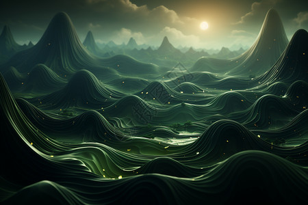 描绘抽象的绿色波浪图片