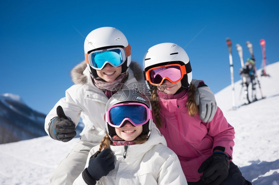 热爱滑雪运动的一家人图片