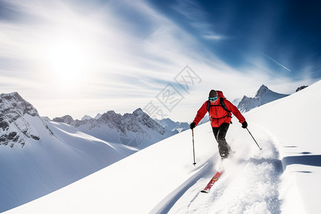 勇敢的高山滑雪爱好者高清图片