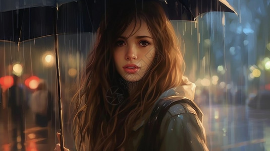 下雨天打伞的女人插图图片