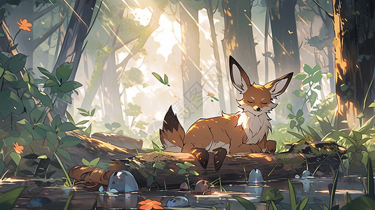 森林中的卡通狐狸插图背景图片