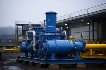 工厂户外的蓝色水泵高清图片