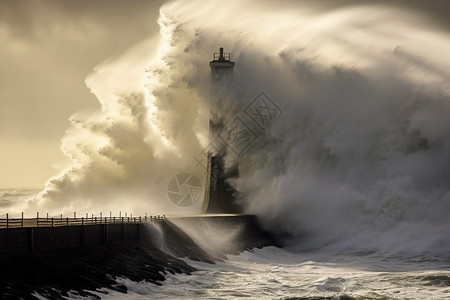 海啸中的灯塔图片