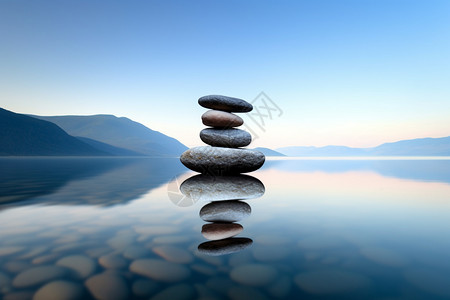 平衡的河面石头高清图片