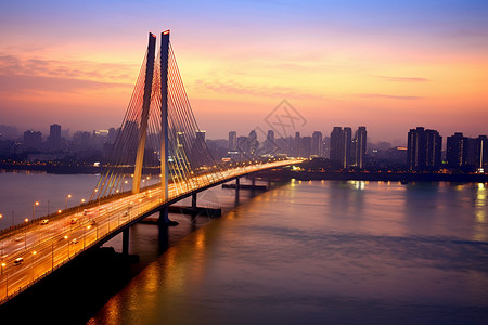 景观道路夜晚繁忙的大桥背景