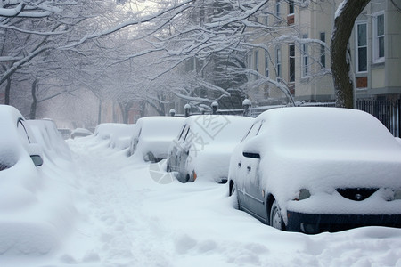 城市大雪冬季积雪的街道背景