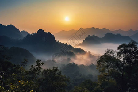 美丽的日出黄山景观图片