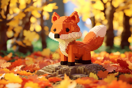 秋天落叶充满活力的像素化设计背景