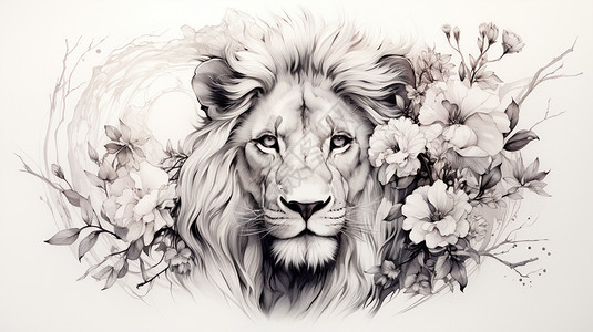 手绘素描狮子图片