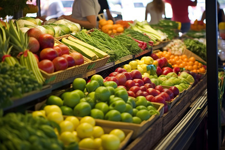 售卖的新鲜蔬菜和水果图片