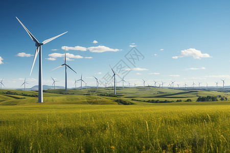 户外田野中的风力发电机图片