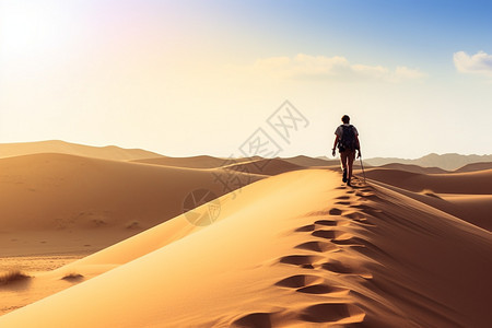 在沙漠行走的人图片