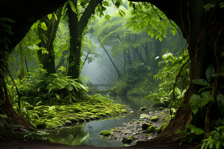 夏季热带丛林的美丽景观图片