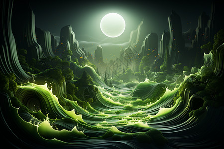 绿色海浪流体壁纸背景图片