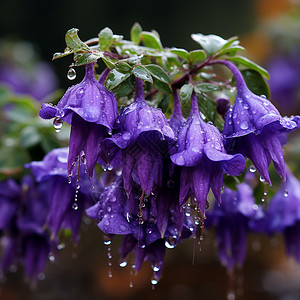 雨中的吊篮牵牛花图片