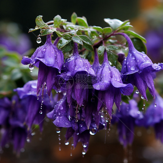 雨中的吊篮牵牛花图片