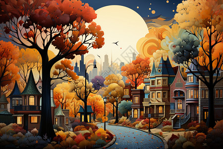 欧式小镇的秋天图片