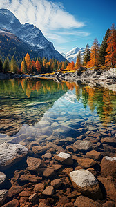 阿尔卑斯山下湖泊景观高清图片