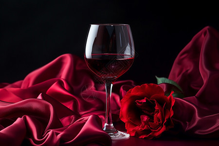 杯子中的葡萄酒和花朵图片