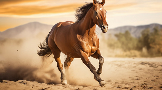 平原奔跑的马背景图片