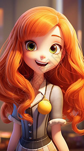 橙色头发的女孩图片
